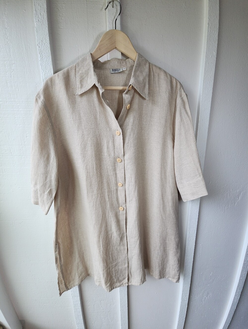 Marella Linen Buttoned Long-sleeve Shirt Light Beige Button-Up Size